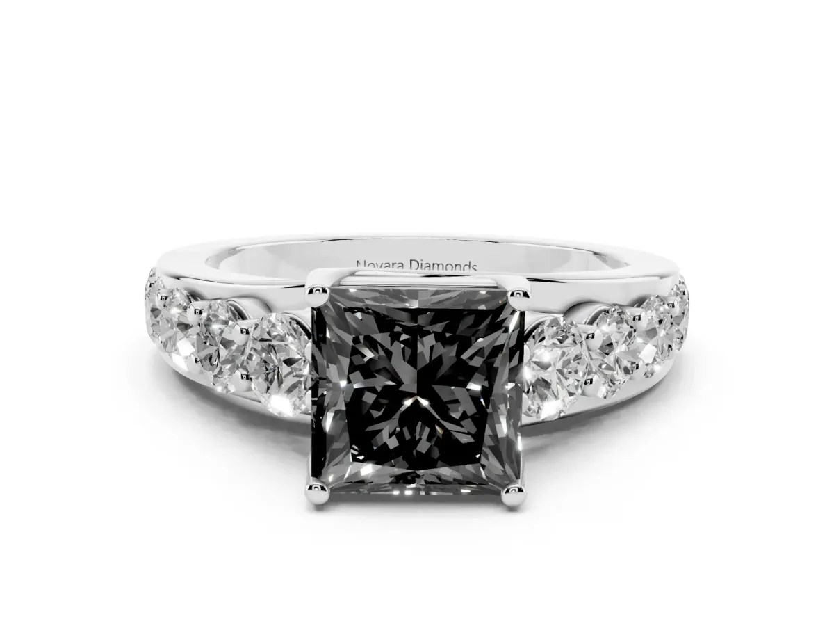 Fancy Black Princess Cut Diamond Pavé Engagement Ring Set in Silver with Prong Setting