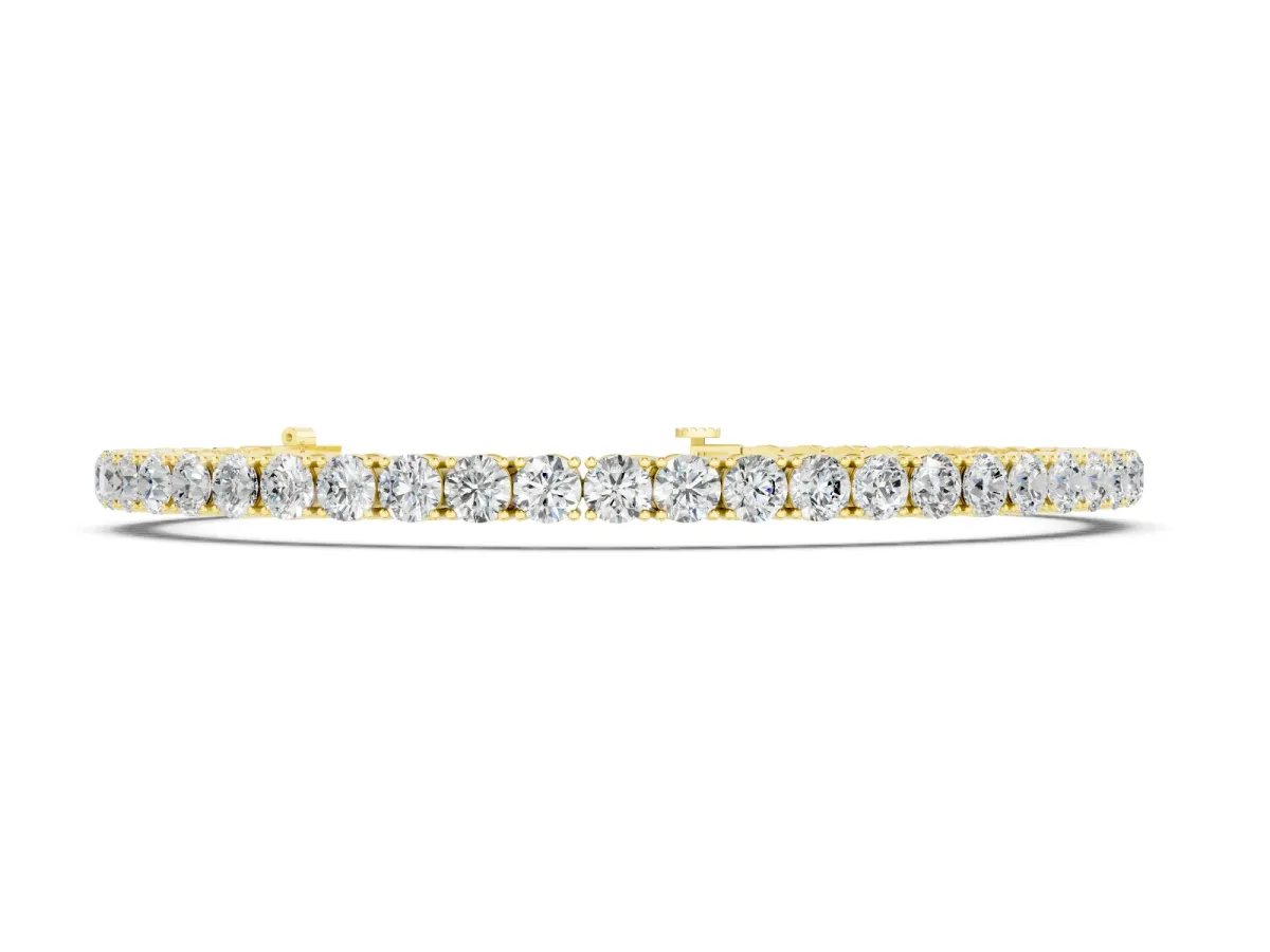 Round Cut Diamond Tennis Bracelet Set in Yellow gold with Four-Prong Setting