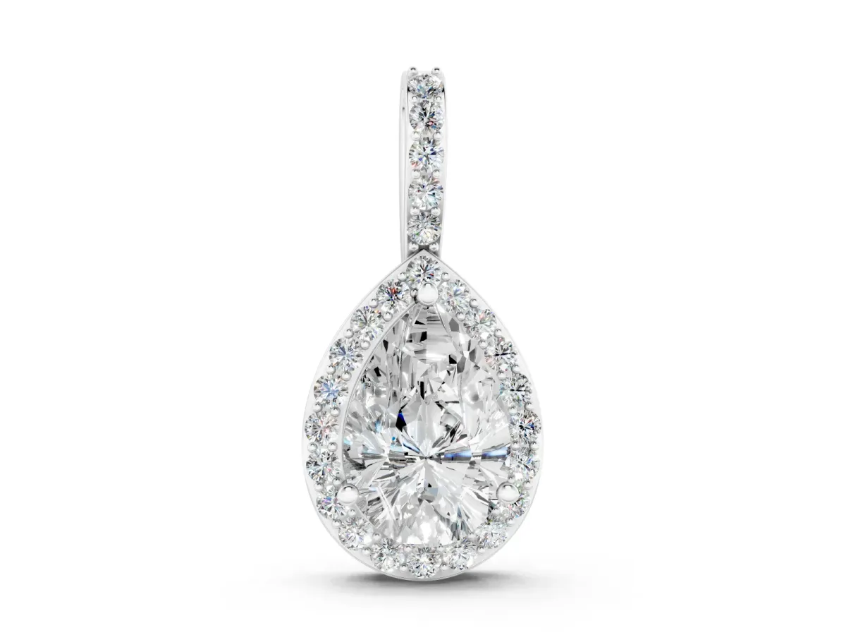 Pear Diamond Halo Pendant Set in White gold with Prong Setting