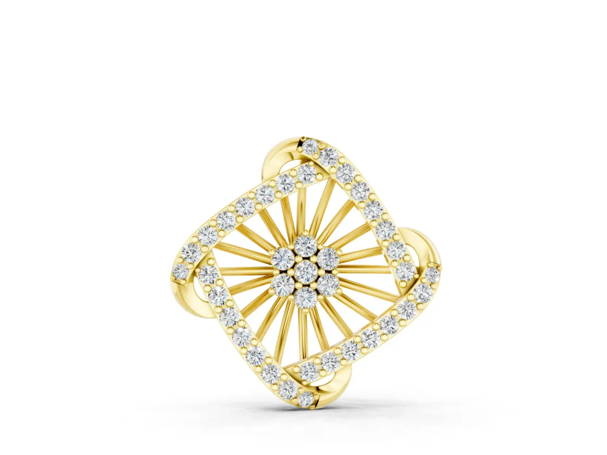 Round Diamond Cluster Pendant Set in Yellow gold with Prong Setting