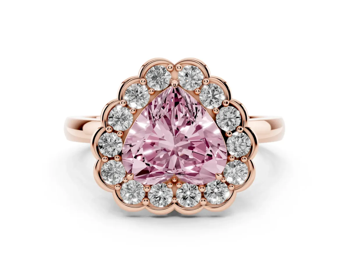 Fancy Pink Heart Cut Diamond Halo Cluster Engagement Ring Set in Rose gold with Solitaire Band and Prong Setting