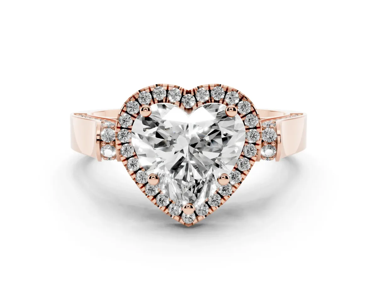 Heart Cut Diamond Halo Ring Set in Rose gold with Twist Band and Pavé Accents
