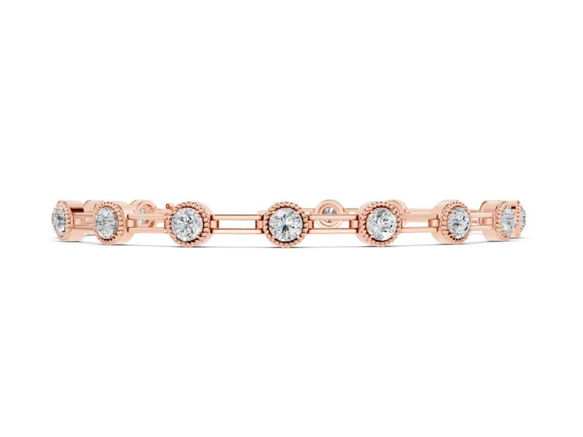 Round Diamond Bezel-Set Open Link Tennis Bracelet Set in Rose gold