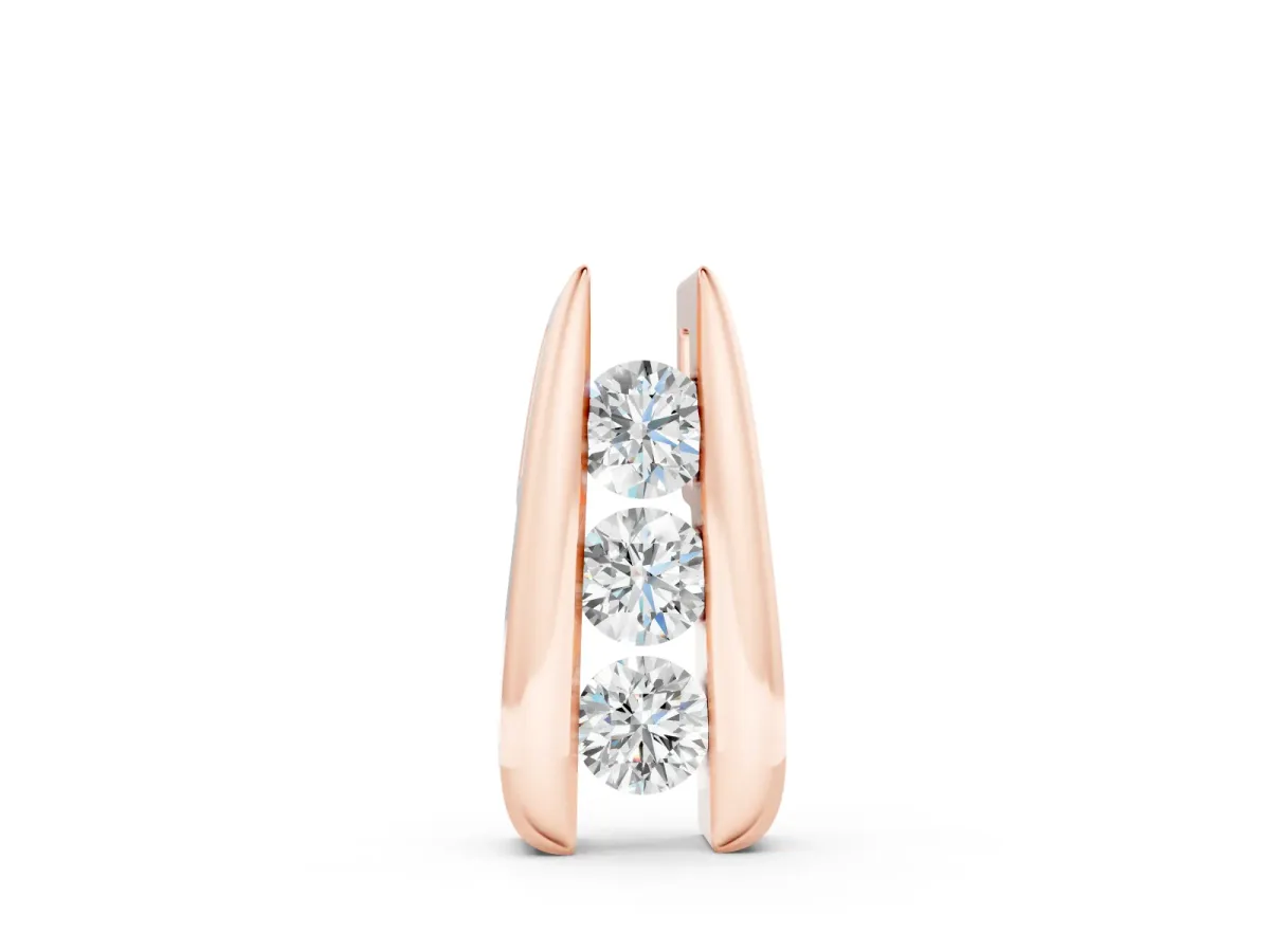 Vertical Channel Set Round Diamond Pendant Set in Rose gold with Four Stones