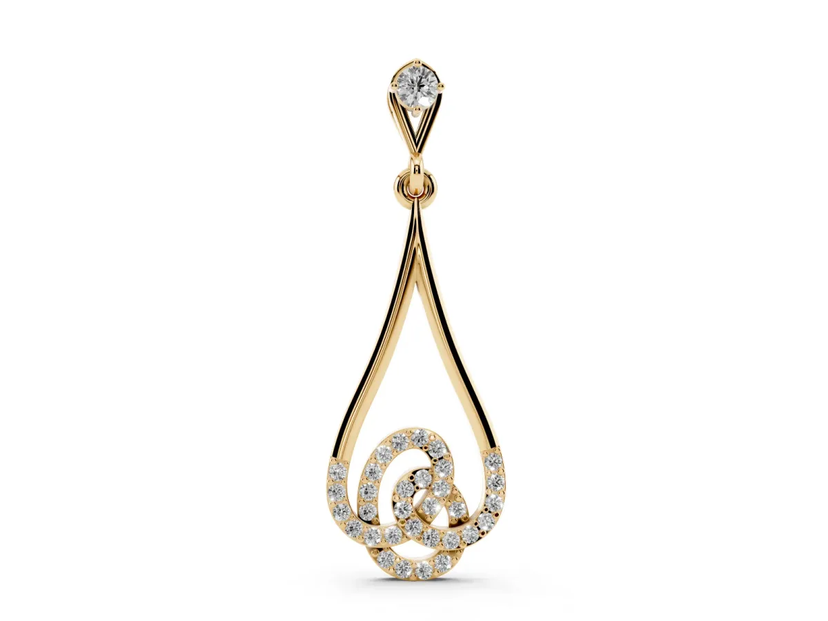 Teardrop Diamond Pavé Pendant Set in Yellow gold with Round Brilliant Swirl