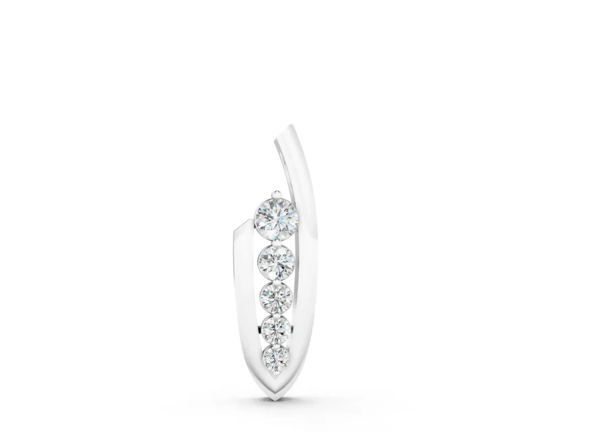 Channel Set Round Diamond Curved Pendant Set in White gold with Bar Prongs
