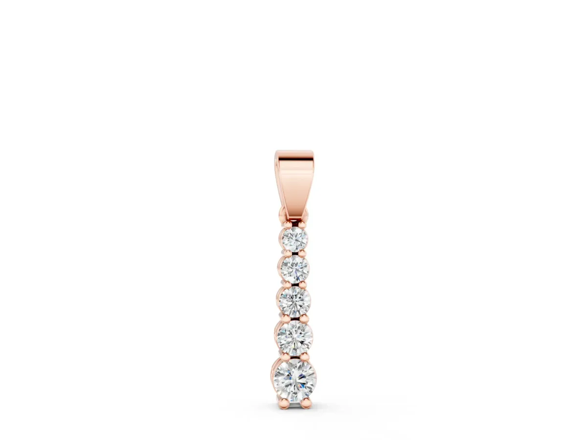 Round Diamond Vertical Drop Pendant Set in Rose gold with Prong-Set Stones