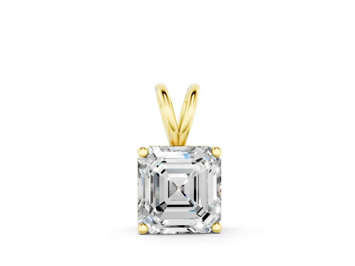 Asscher Diamond Solitaire Pendant Set in Yellow gold with Four-Prong Setting