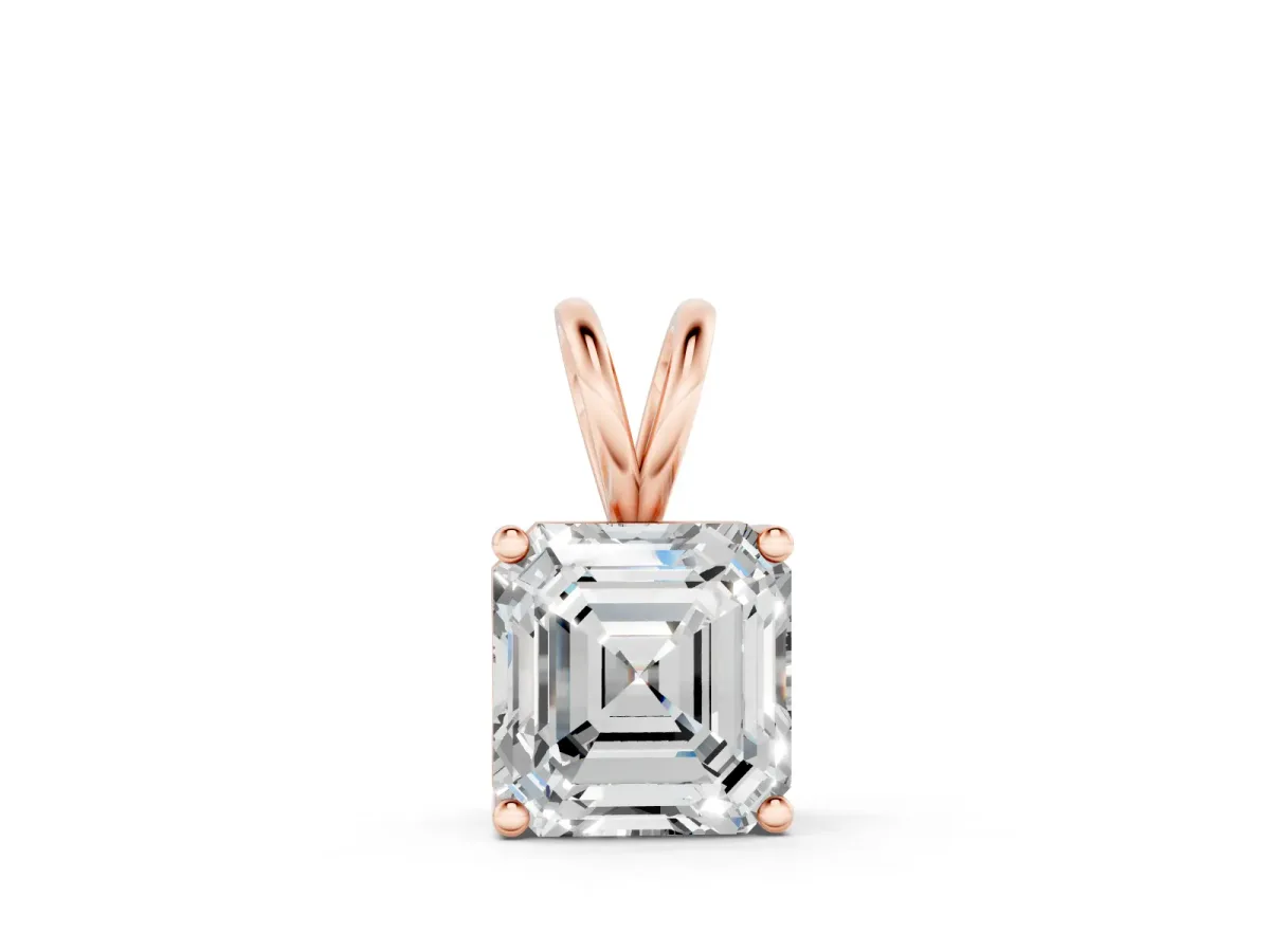 Asscher Diamond Solitaire Pendant Set in Rose gold with Four-Prong Setting