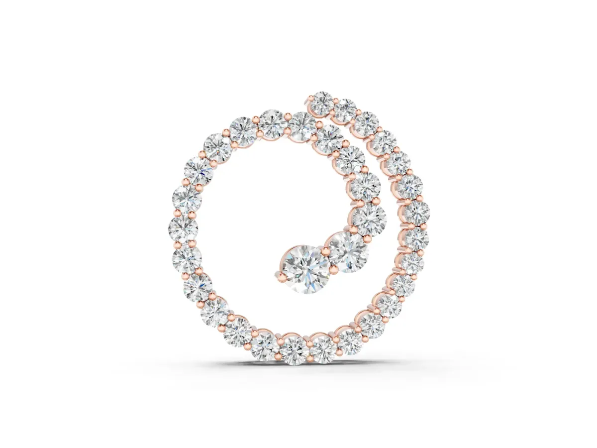 Round Diamond Spiral Pendant Set in Rose gold with Prong-Set Stones
