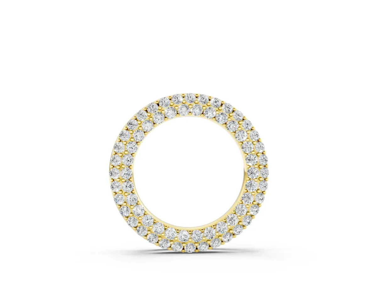 Round Pavé Diamond Circle Pendant Set in Yellow gold with Full Stone Surface