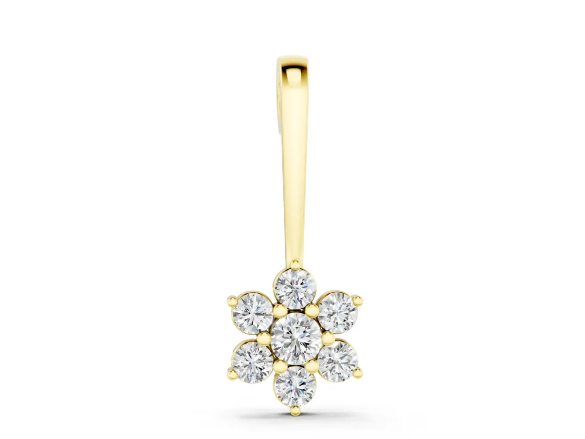 Round Diamond Cluster Pendant Set in Yellow gold with Six-Prong Setting