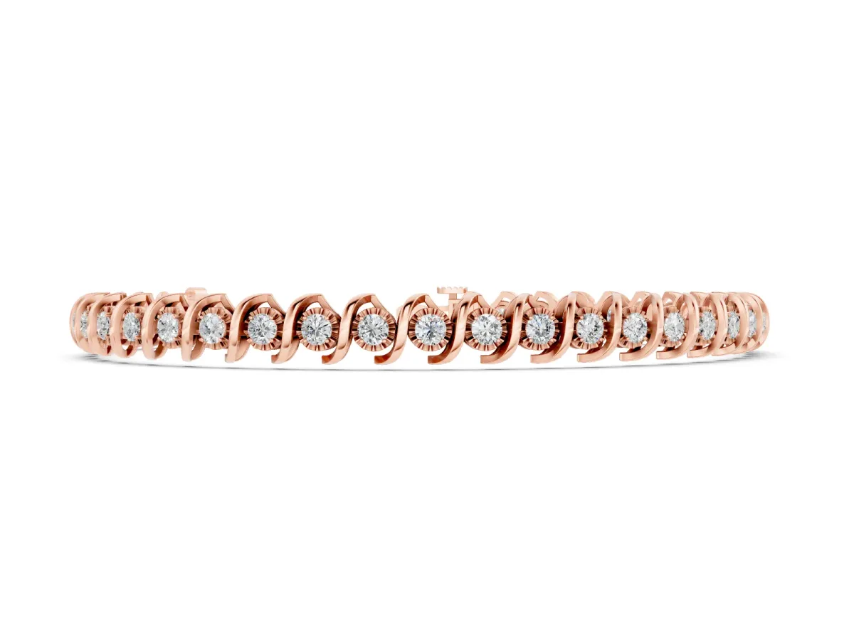 Round Diamond Tennis Bracelet Set in Rose gold with Spiral Prong Setting