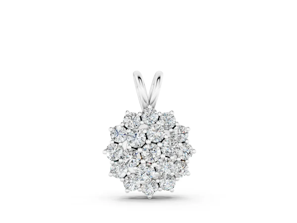 Cluster Round Diamond Pendant Set in White gold with Prong-Set Floral Group