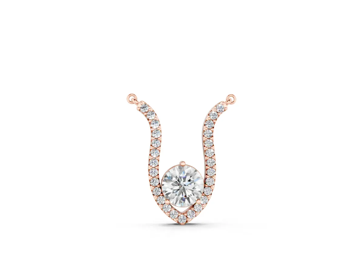 Round Brilliant Halo Pendant Set in Rose gold with Prong-Set Center and Curved Frame