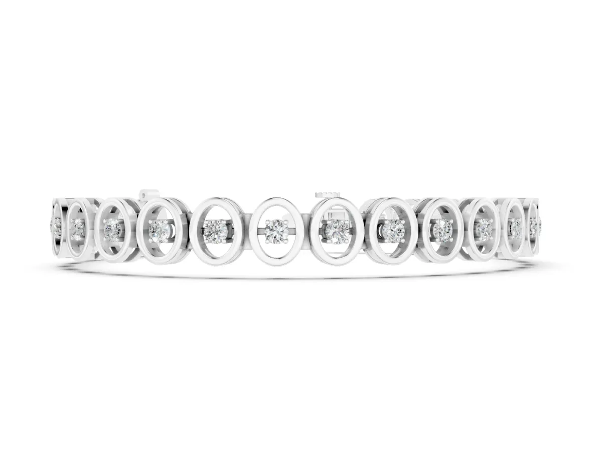 Round Diamond Tennis Bracelet Set in Silver with Oval Bezels and Four-Prong Setting