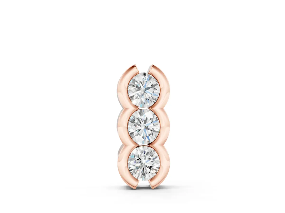 Three Stone Round Diamond Pendant Set in Rose gold with Shared Prong Setting