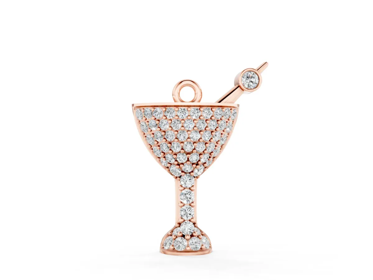 Pavé Round Diamond Martini Glass Pendant Set in Rose gold with Bezel Prong Olive
