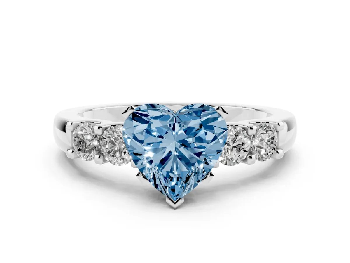 Fancy Blue Heart Cut Diamond Five-Stone Prong Set Engagement Ring Set in Platinum with Channel Band