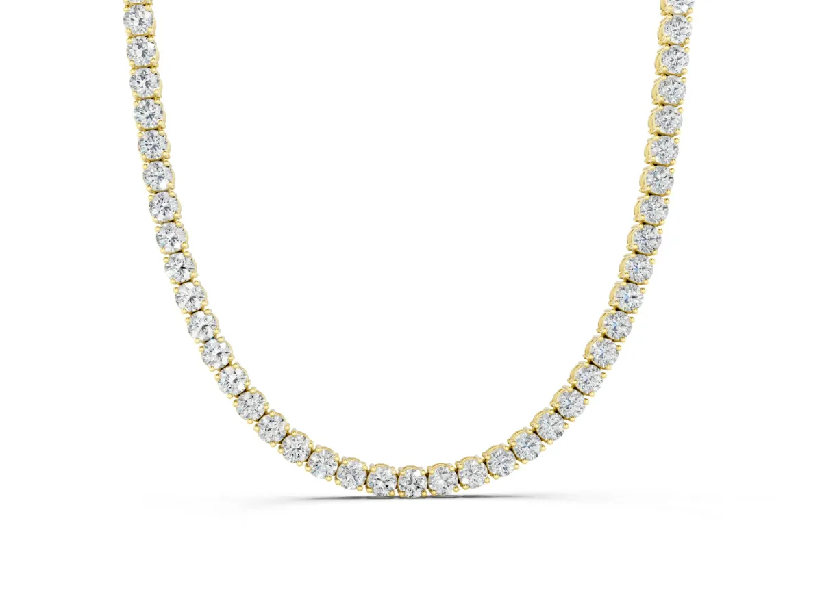 Round Diamond Tennis Necklace Set in Yellow gold with Four-Prong Setting