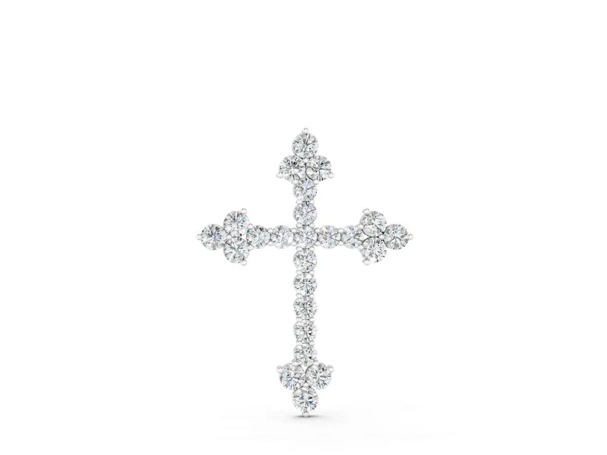 Round Diamond Cluster Cross Pendant Set in White gold with Prong Setting