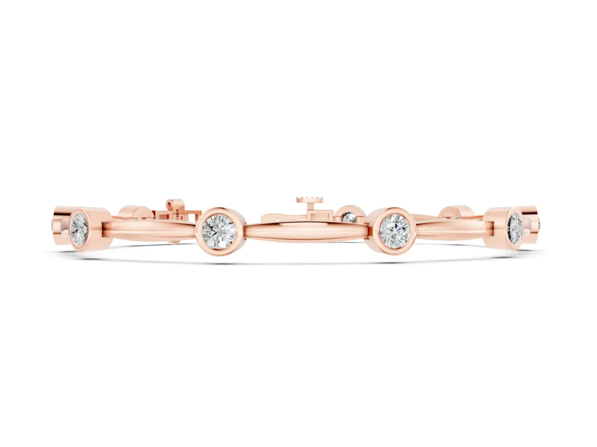 Round Diamond Bezel-Set Link Bracelet Set in Rose gold with Box Clasp