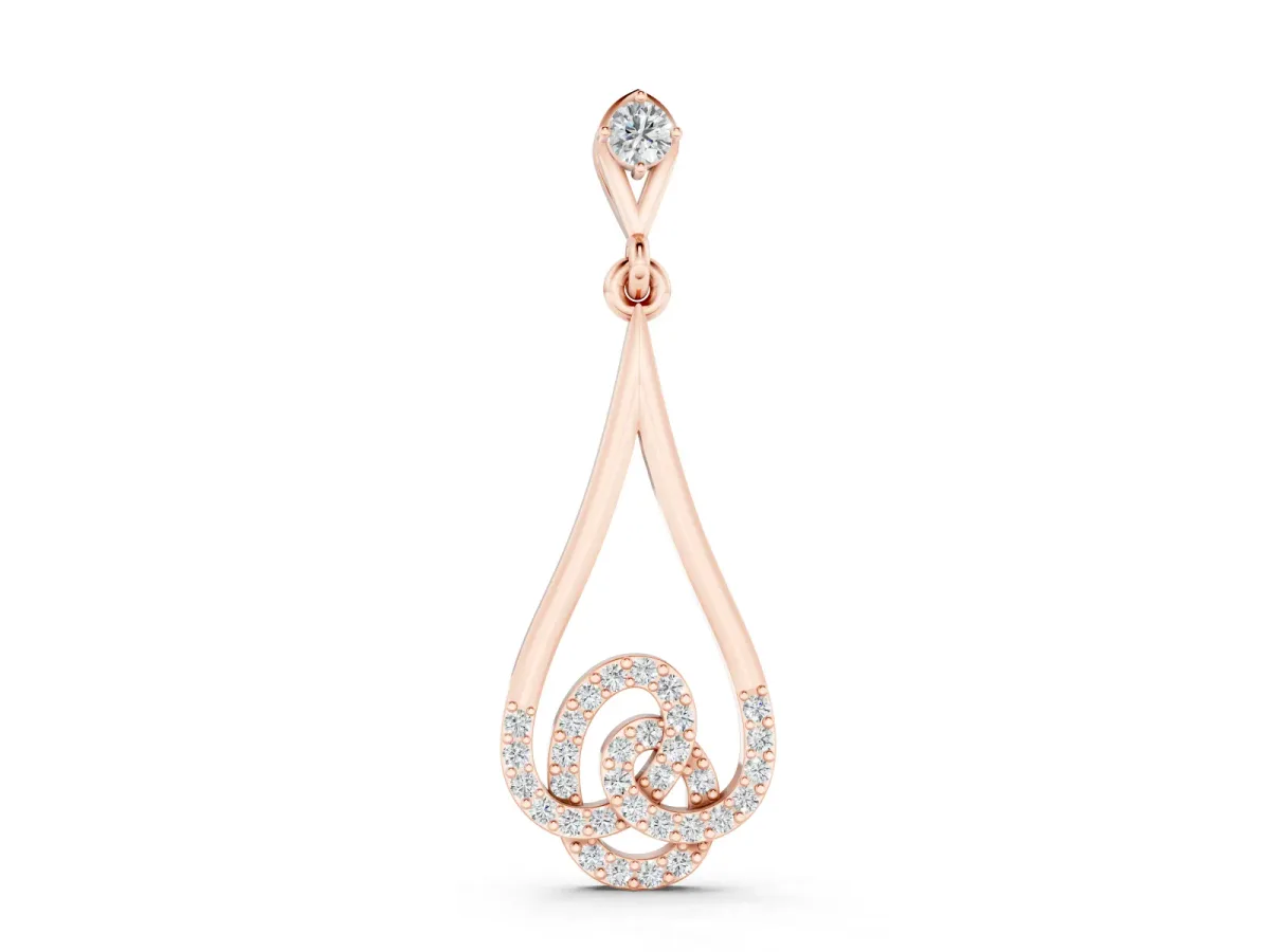 Teardrop Diamond Pavé Pendant Set in Rose gold with Round Brilliant Swirl