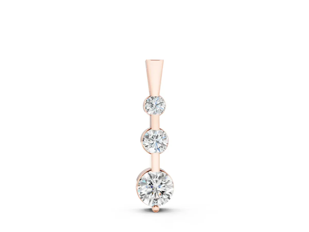Three-Stone Round Diamond Linear Pendant Set in Rose gold with Prong Setting