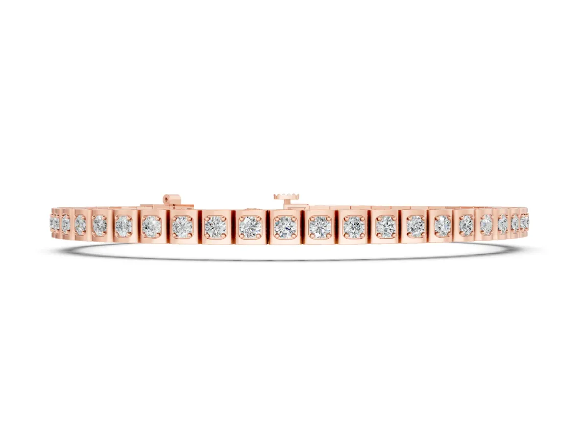 Round Diamond Tennis Bracelet Set in Rose gold with Square Channel Settings