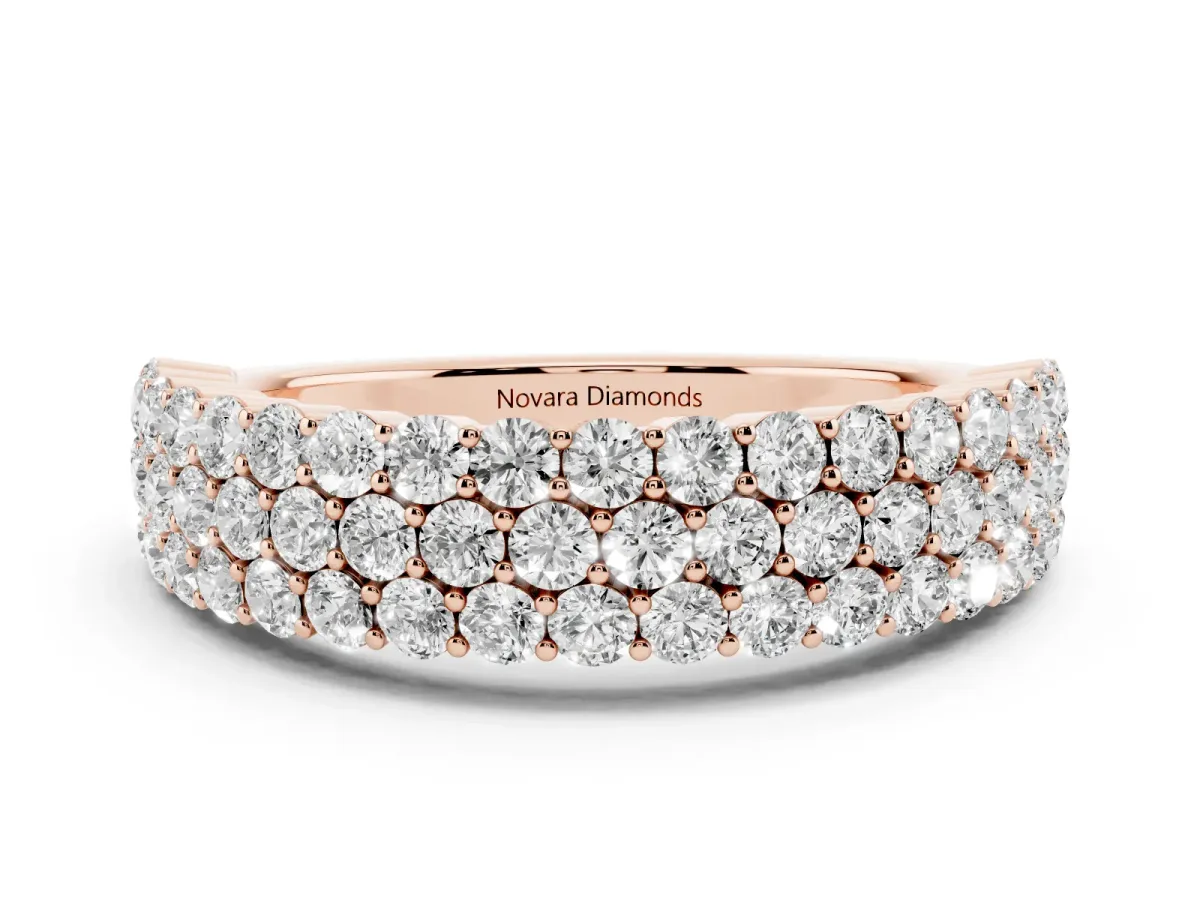 Round Diamond Checkerboard Pavé Promise Ring Set in Rose gold with Round Pavé Accents