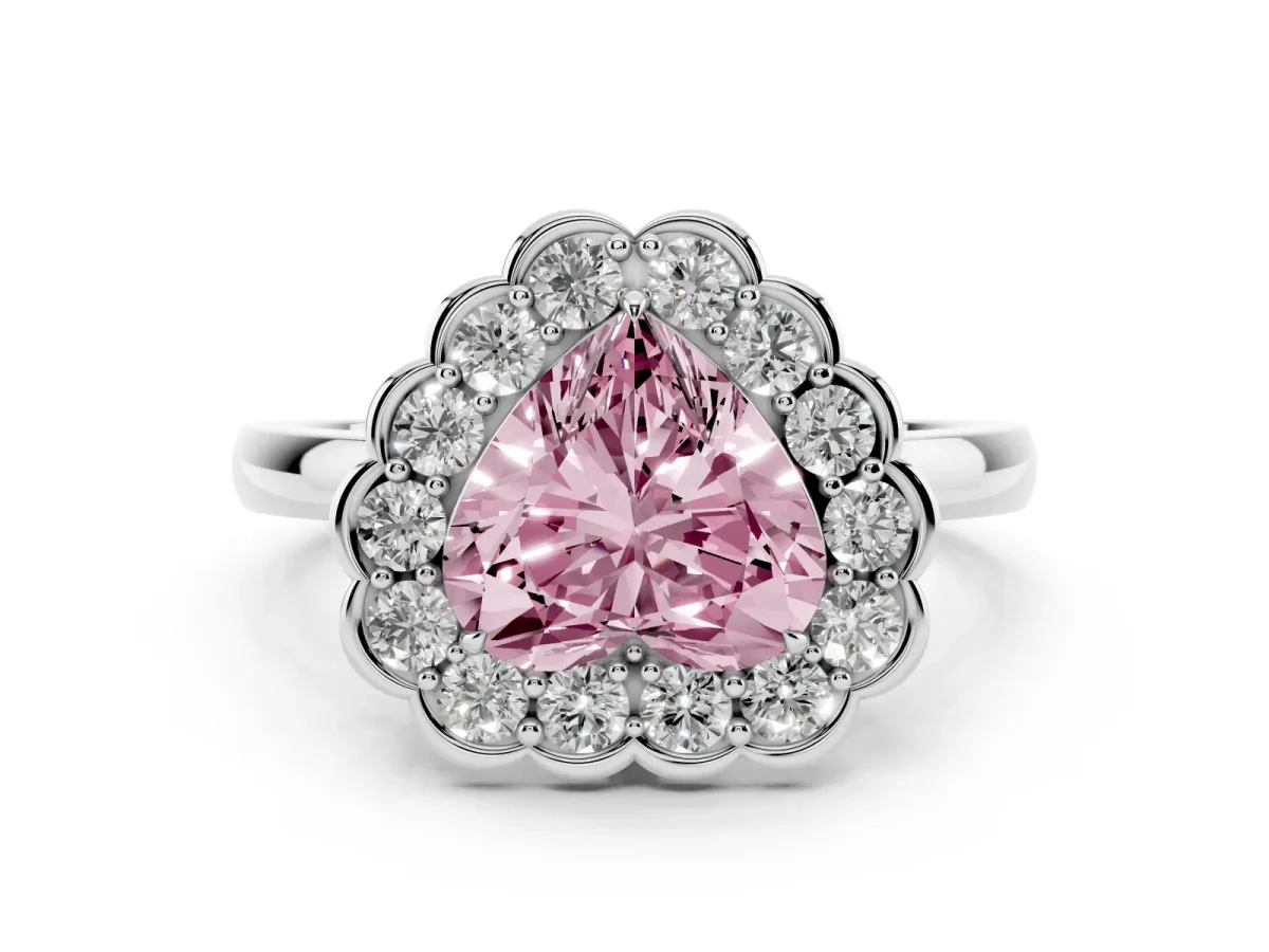 Fancy Pink Heart Cut Diamond Halo Cluster Engagement Ring Set in Silver with Solitaire Band and Prong Setting