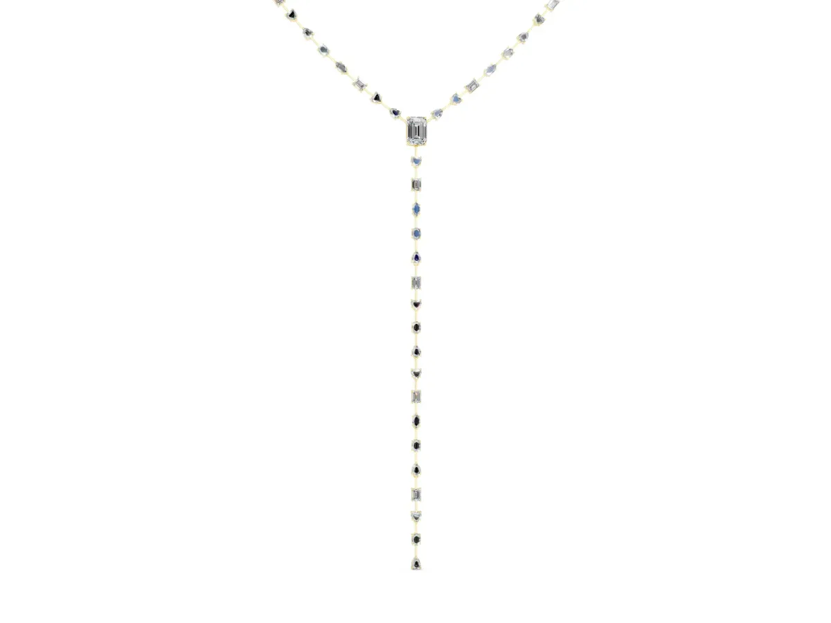 Mixed Shape Diamond Lariat Necklace Set in Yellow gold with Station Accents