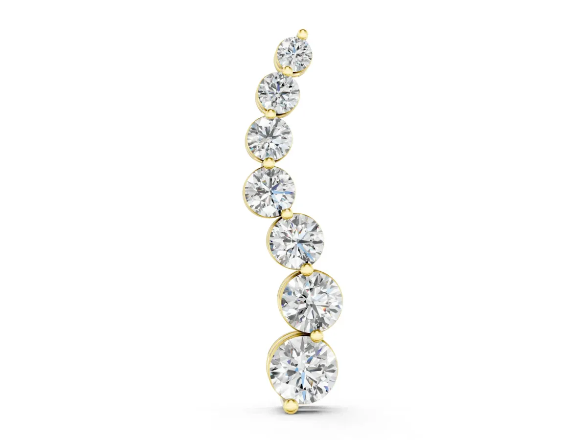 Graduated Round Diamond Pendant Set in Yellow gold with Curved Prong-Set Row