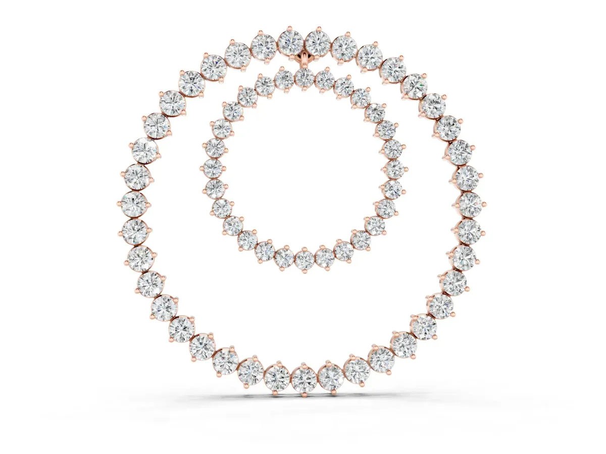 Round Diamond Double Halo Pendant Set in Rose gold with Prong-Set Accents