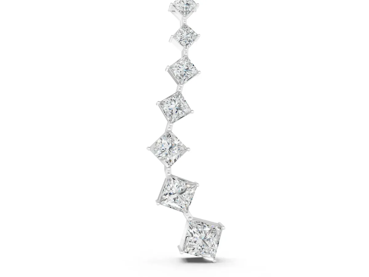 Princess Cut Diamond Graduated Pendant Set in Silver with Four-Prong Stones