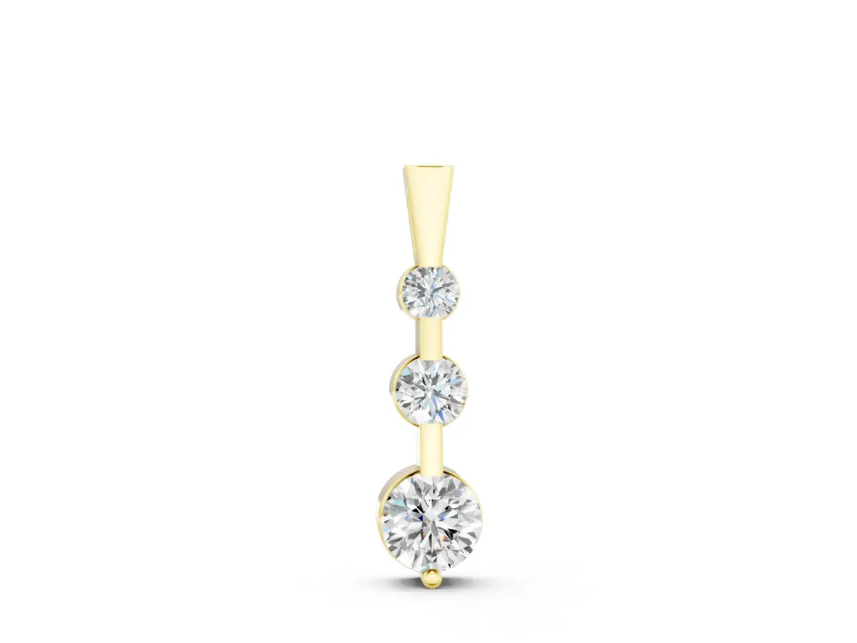 Three-Stone Round Diamond Linear Pendant Set in Yellow gold with Prong Setting