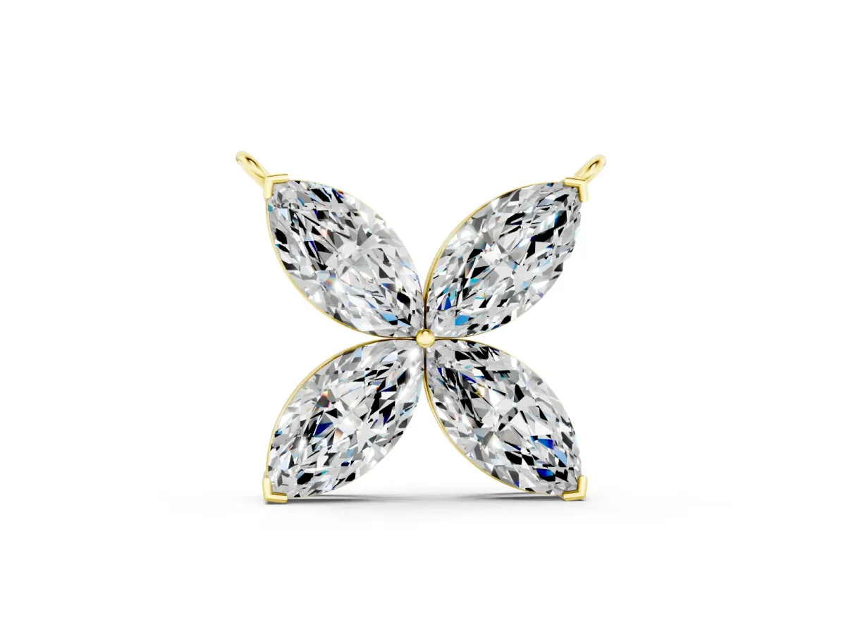 Marquise Diamond Flower Pendant Set in Yellow gold with Four-Prong Petals