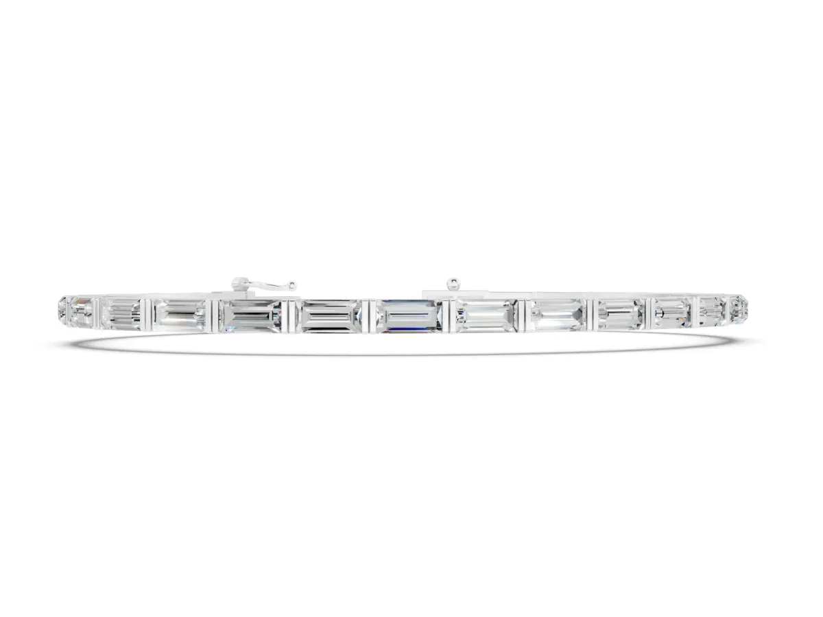 Baguette Cut Diamond Tennis Bracelet Set in Silver with Bar Setting