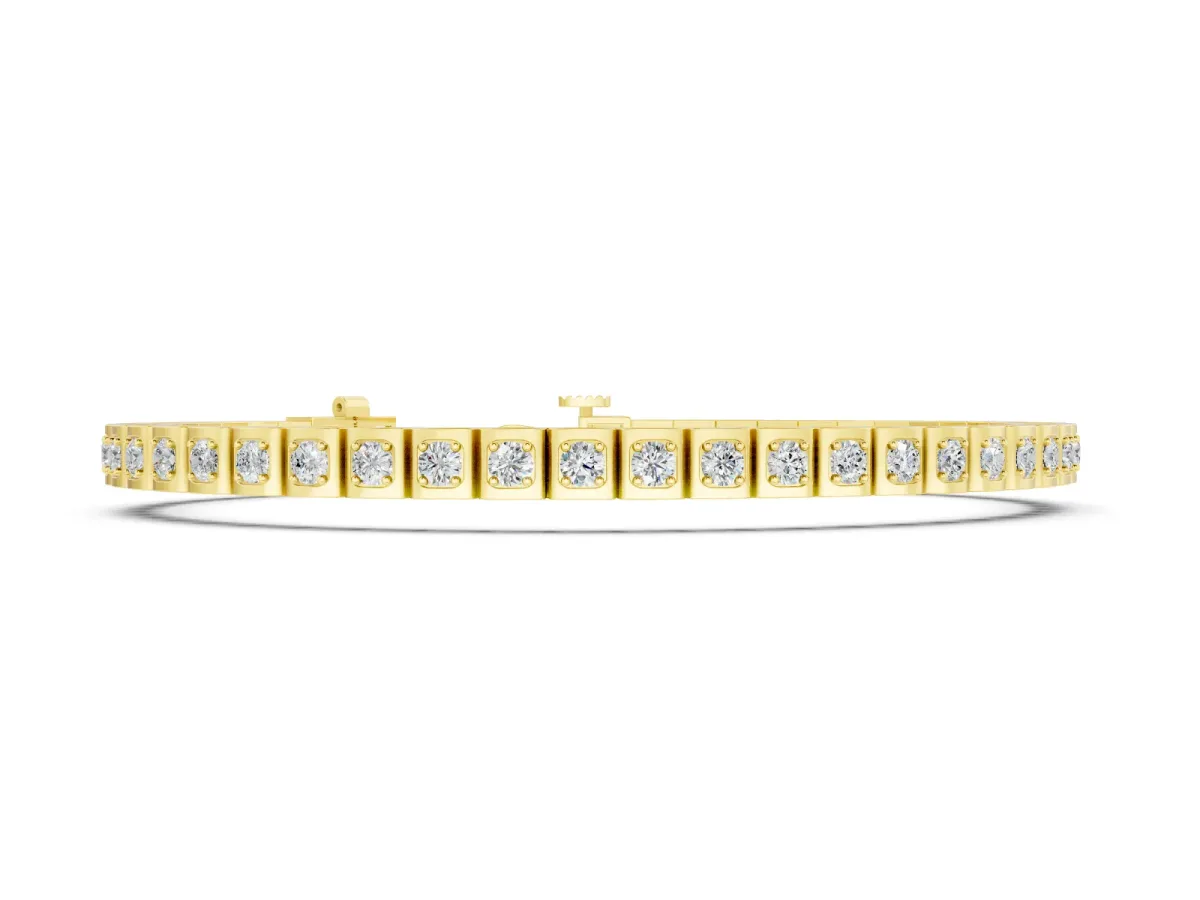 Round Diamond Tennis Bracelet Set in Yellow gold with Square Channel Settings