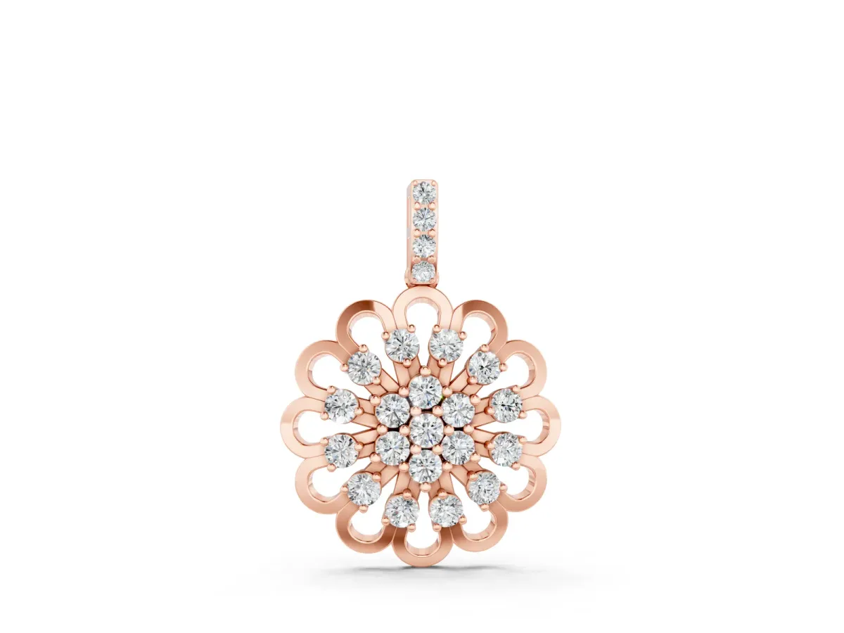 Round Diamond Floral Halo Pendant Set in Rose gold with Prong-Set Cluster