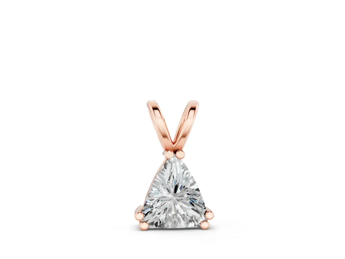 Trillion Cut Diamond Solitaire Pendant Set in Rose gold with Double Prong Setting