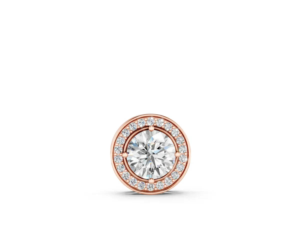 Round Diamond Halo Pendant Set in Rose gold with Four-Prong Center