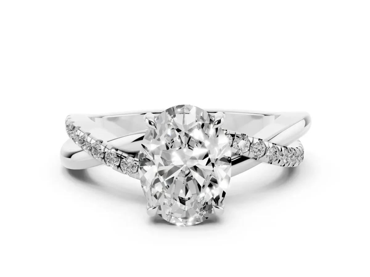 Oval Cut Diamond Twisted Pavé Band Ring Set in Silver with Prong Setting