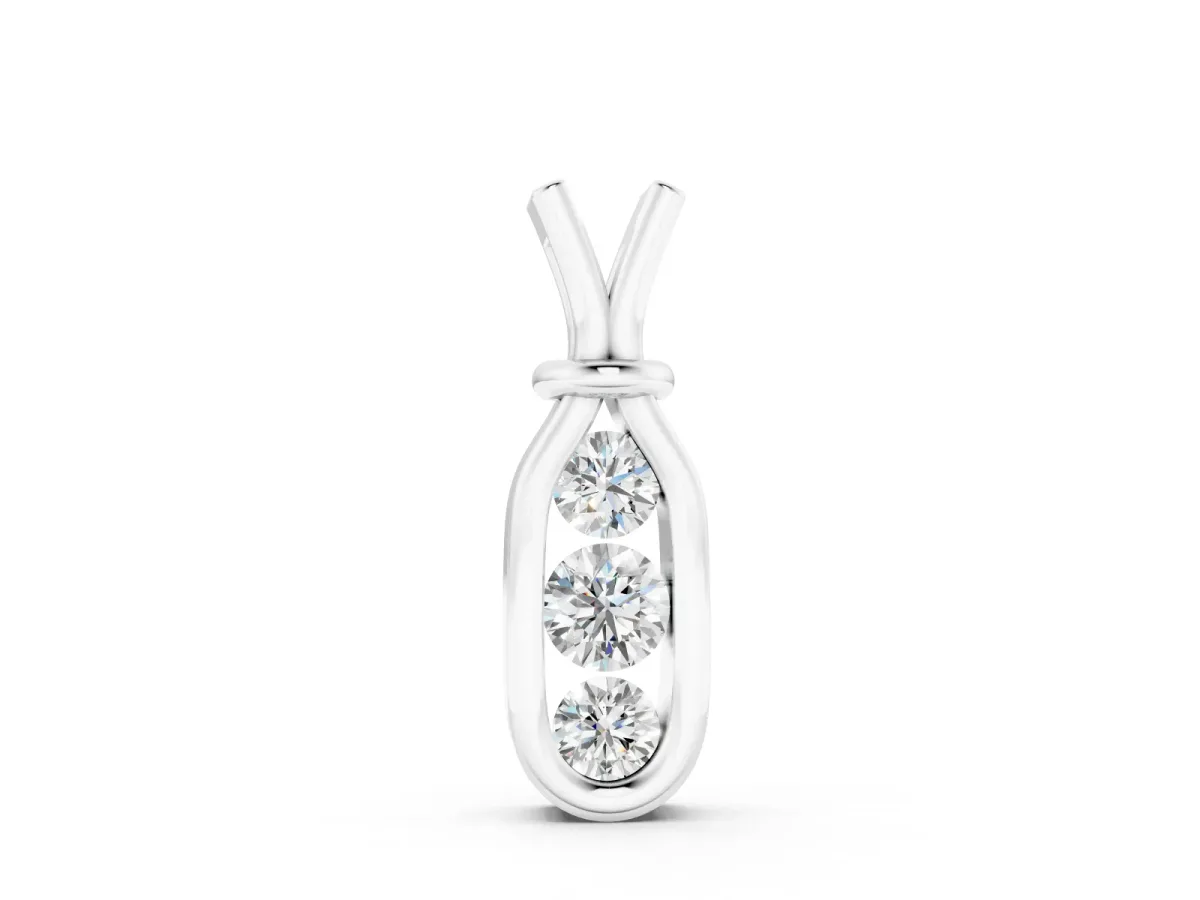 Three-Stone Round Diamond Bezel Pendant Set in White gold with Vertical Metal Frame