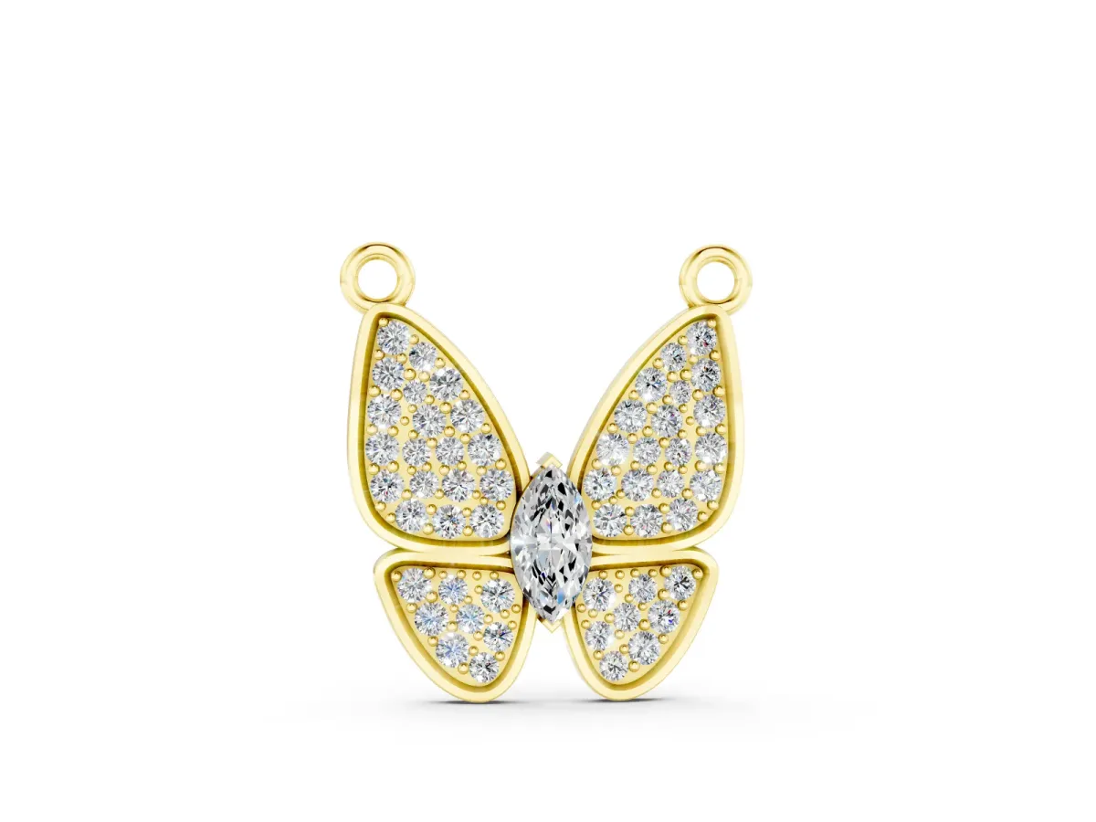 Pavé Oval Butterfly Pendant Set in Yellow gold with Prong-Set Oval Center