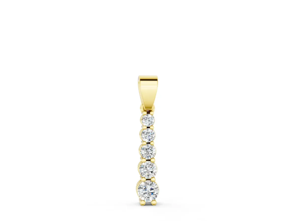 Round Diamond Vertical Drop Pendant Set in Yellow gold with Prong-Set Stones