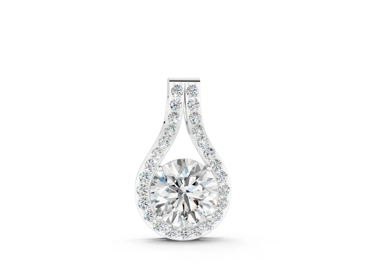 Round Halo Pendant Set in White gold with Prong-Set Diamond Center