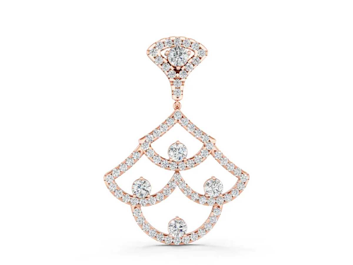 Pavé Round Diamond Fan Pendant Set in Rose gold with Prong Setting