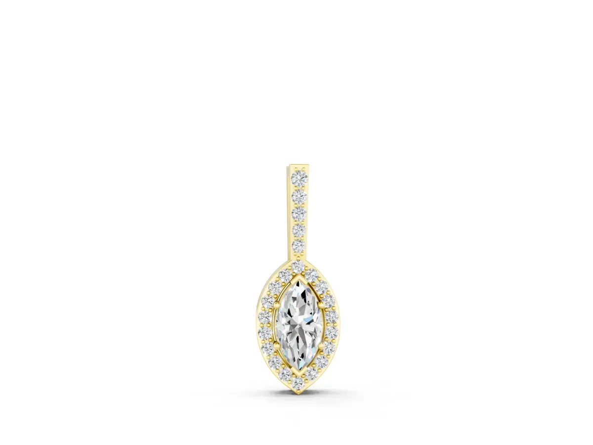 Marquise Diamond Halo Pendant Set in Yellow gold with Pavé Frame