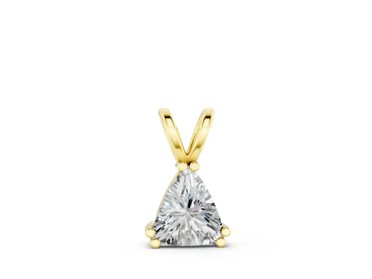 Trillion Cut Diamond Solitaire Pendant Set in Yellow gold with Double Prong Setting